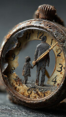 Time whispers tales of connection between a father and child within the aged embrace of a forgotten wristwatch