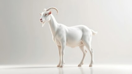 Fototapeta premium A white goat with horns on background