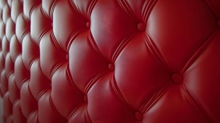 Fototapeta premium Red Leather Upholstery Texture Background Button Detail