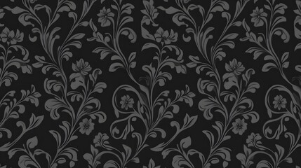 Fototapeta premium Elegant Dark Gray Floral Damask Seamless Pattern