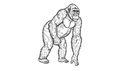Fototapeta premium Gorilla Line Drawing.