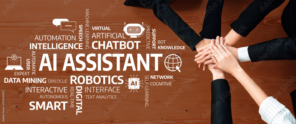 Poster a dynamic image showcasing hands joining together on a table, representing teamwork, collaboration a