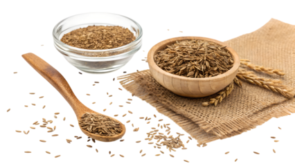 whole cumin seeds and fenugreek powder - aromatic cooking spice isolated on transparent background