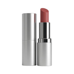 Obraz premium Elegant Silver Lipstick Tube with Dusty Rose Shade Perfect for Makeup and Beauty Product Mockups