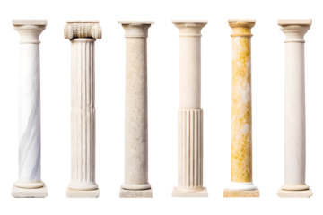 Seven classical columns isolated on a white background png ai generated