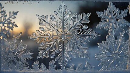 / Detailed Snowflakes on a Frosted Pane