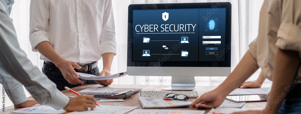 Aufkleber Cyber security system on computer screen protect private information brisk from hacker and cyber attack