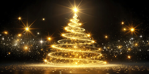 Naklejka premium Golden sparkle christmas tree image