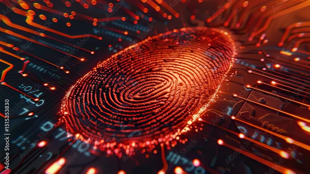 Aufkleber futuristic fingerprint scan on circuit board with glowing red lines