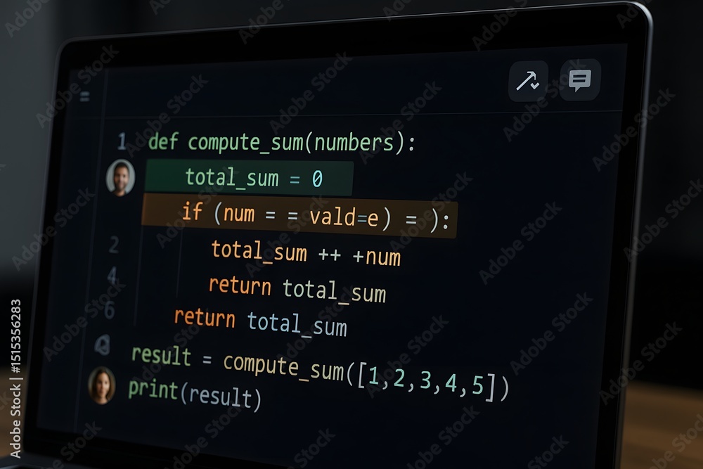 Poster a detailed view of code on a laptop screen, highlighting the essence of programming and technologica