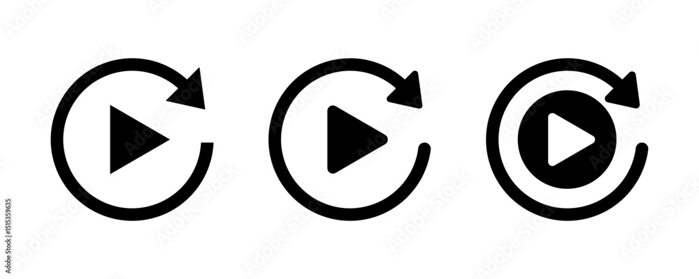 Poster replay icon. video play button vector sign. replay vector symbol. playback symbol. restart. repeat. 