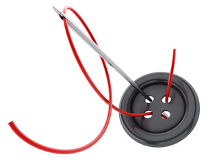 Sewing needle, rope and button isolated on transparent background. 3D illustration