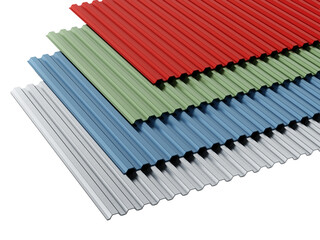 Naklejka premium Metal sheets stack with various colors isolated on transparent background. 3D illustration