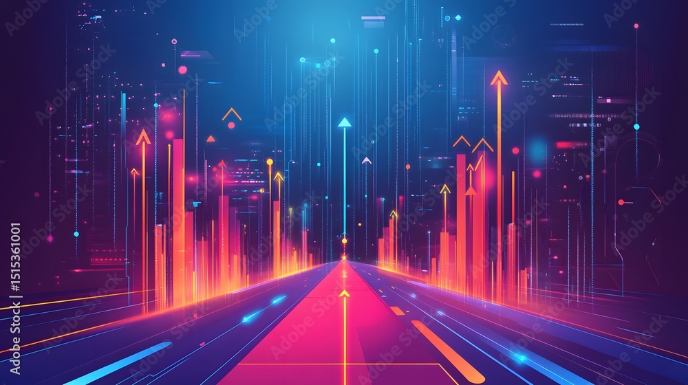 Poster digital highway: a dynamic, futuristic visual featuring a vibrant digital highway, representing the 