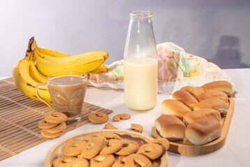 Breakfast table, a simple but delicious breakfast table. Selective focus.