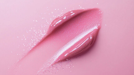 Glossy pink lip product applied against a soft pastel background highlighting its smooth texture and sheen