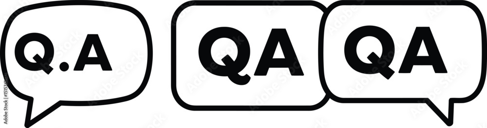 Poster Q.A. and QA Speech Bubbles Icon Set, Simple Questions and Answers Communication Symbols AI Generative