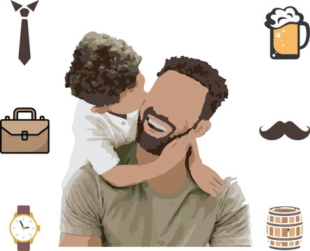 Father and Child vector with Icons of dad's gift