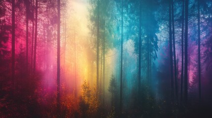 Enchanted Rainbow Forest: A Dreamlike Misty Path