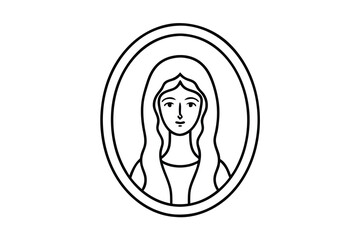 Line art oval portrait of a woman with long hair