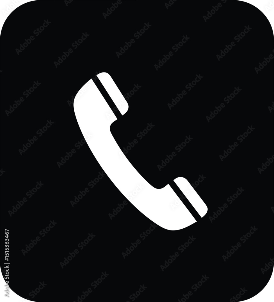 Poster solid white phone receiver in black circle icon, simple communication and call symbol ai generative