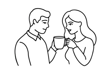 Couple sharing a cup of coffee line art illustration
