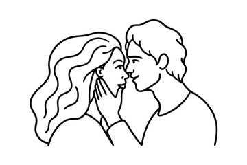 Romantic couple line art drawing kissing lovers