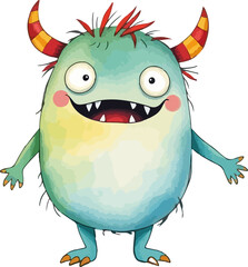 Fototapeta premium Cute little monster watercolor vector illustration.