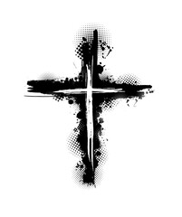 Christian cross vector. Black blotted cross. hand drawn. Not AI, Vector.