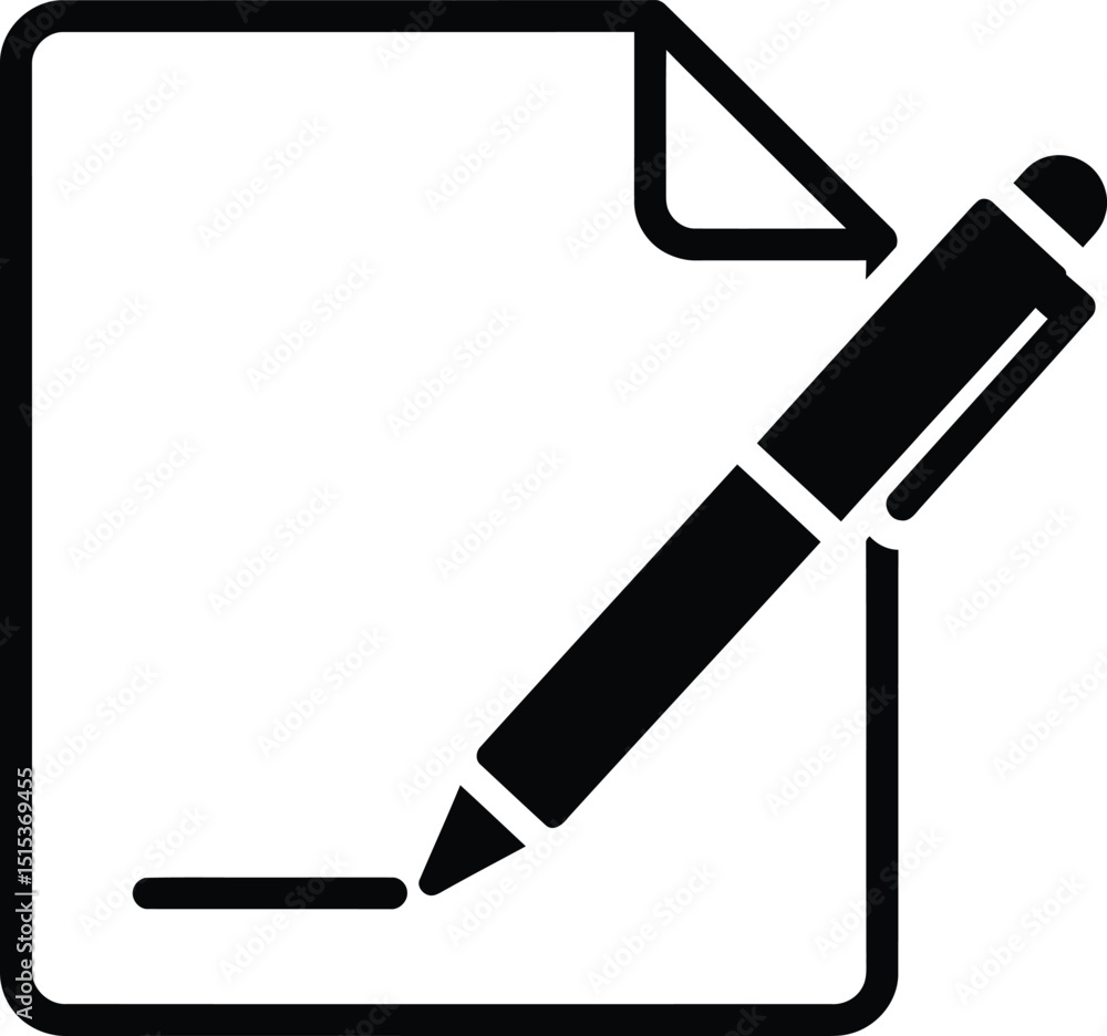 Poster black pen on document icon with signature line, simple symbol for signing forms and contracts ai gen