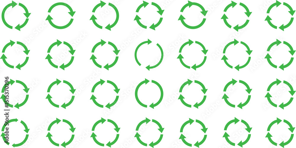 Poster green refresh arrows set isolated on transparent background- ai generative