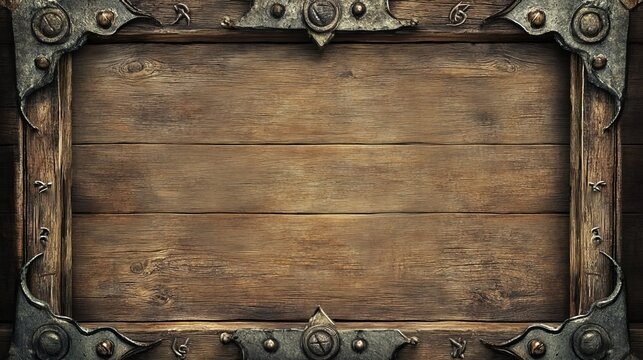 A vintage, medieval wood-framed vector overlay perfect for fantasy video game streams or Twitch.  This isolated metal viking border, ideal for banners or menu boards