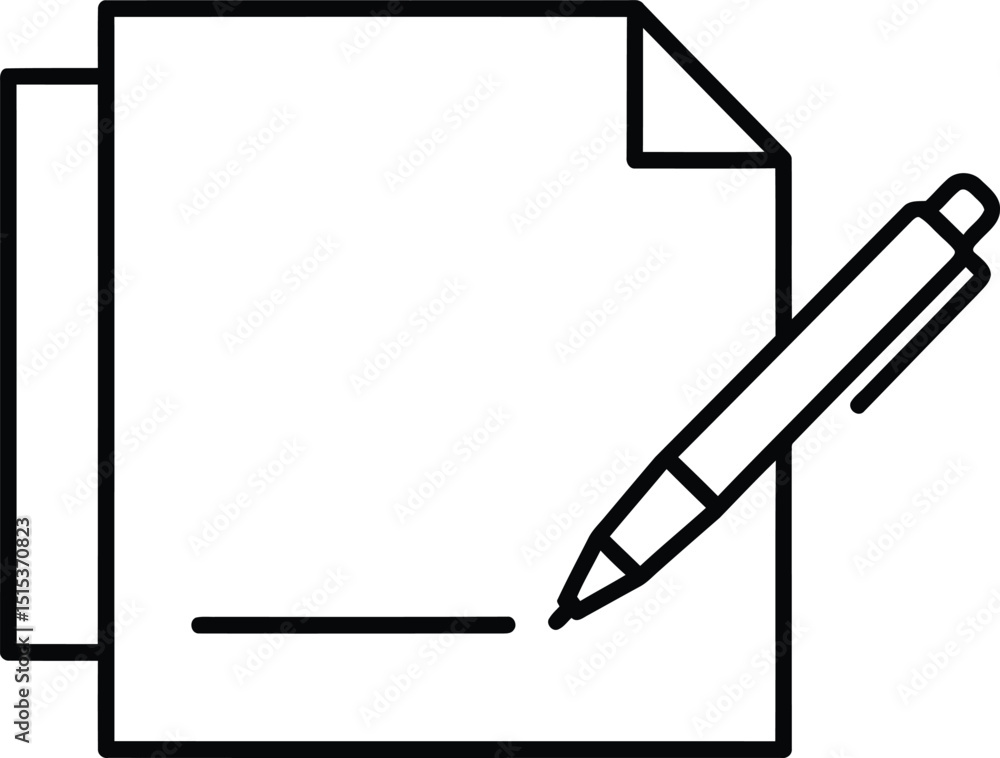 Poster outline document with pen and signature line isolated on transparent background - ai generative