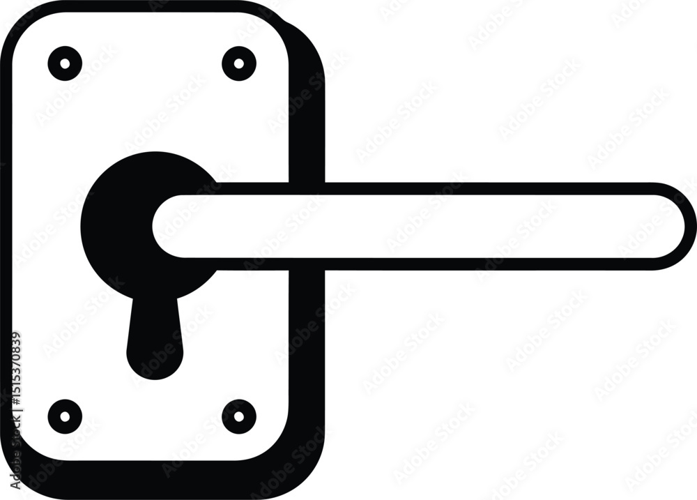 Poster outlined black door handle and lockplate icon isolated on transparent background - ai generative