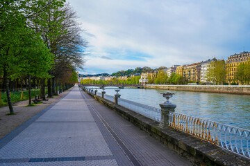 Walkway along the Urumea river in San Sebastián