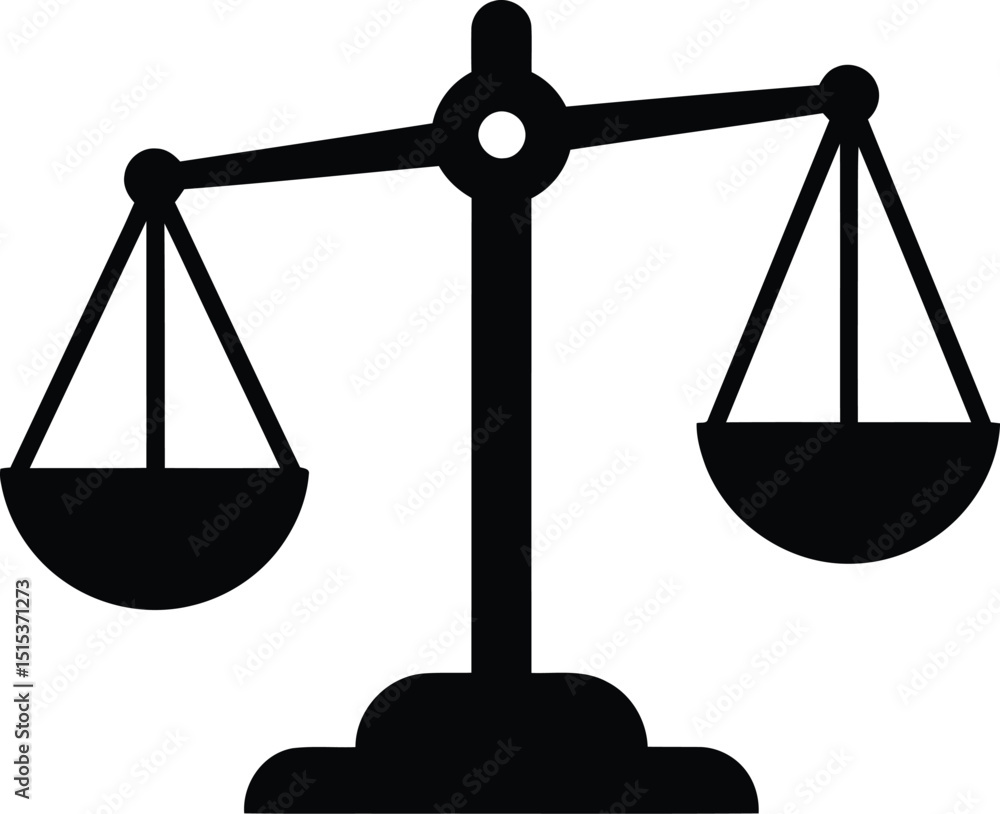 Poster solid black scales of justice icon isolated on transparent background - ai generative