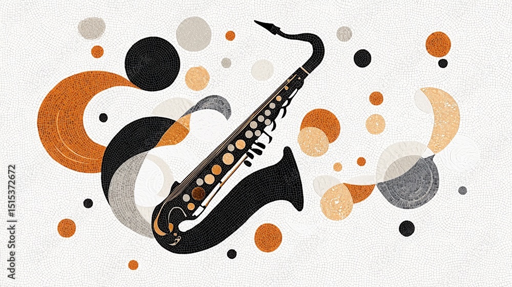 Poster Abstract Saxophone Mosaic with Circular Patterns
