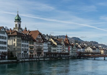 Obraz premium Lucerne cityscape view riverfront on background