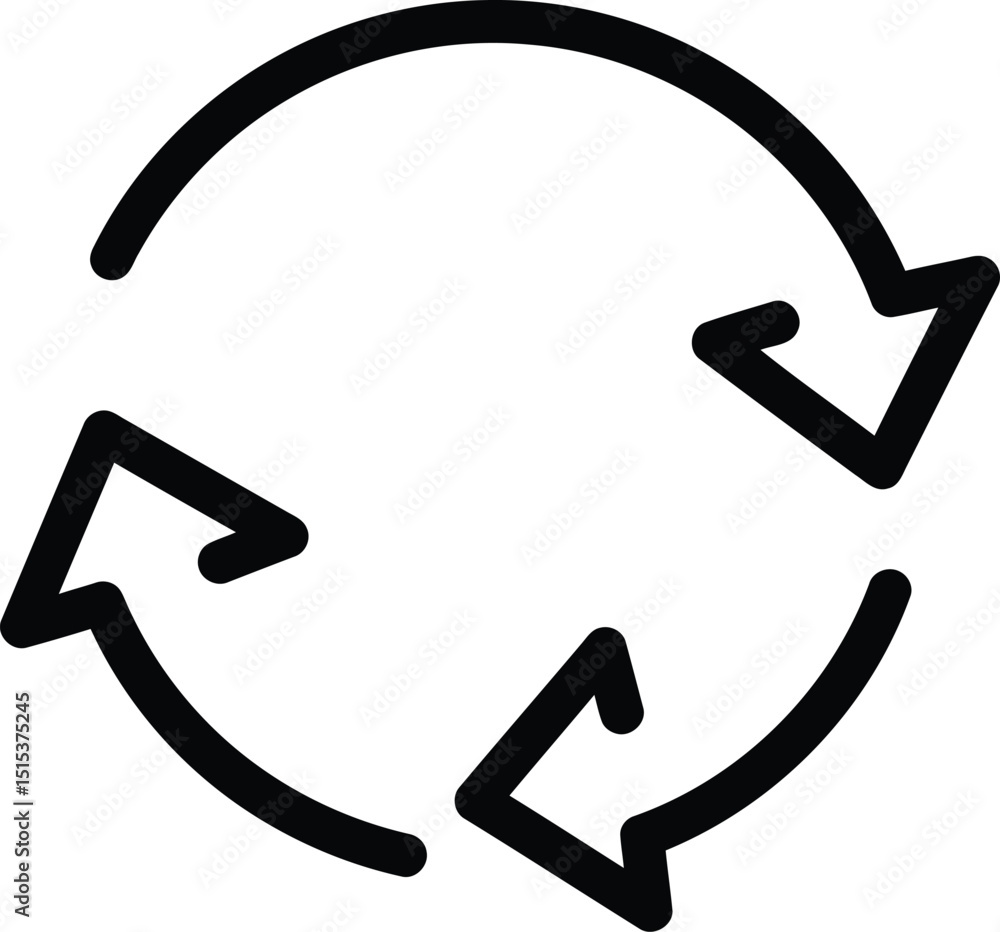 Poster hand-drawn refresh recycle arrows icon. sketchy circular loop, three arrows update symbol. creative 
