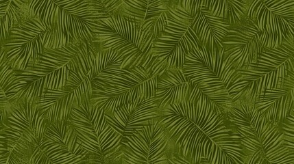 Olive Green Palm Leaves Tropical Seamless Pattern