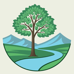 Obraz premium Majestic tree river mountains scenic landscape