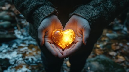 Glowing Heart in Hands: Nature's Embrace