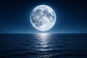 Full moon illuminating oceat night.