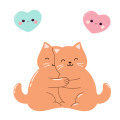 Gender reveal cute poster. Cats in hug with each other. Pink and blue.