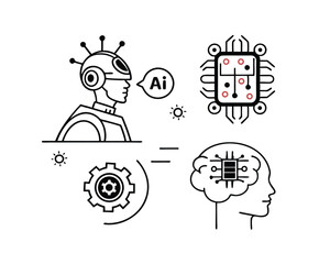 Artificial Intelligence Concept Illustration with Robot and Brain