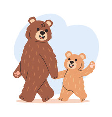 Bear family walking together cartoon