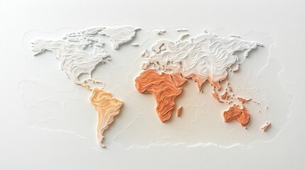 Abstract Swirl Pattern Forming World Map Shape in Orange and White