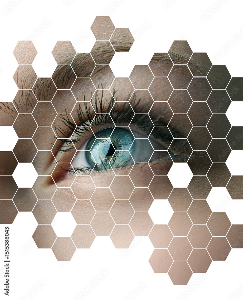Poster intricate eye detail captured in geometric pattern representing vision and perception during creativ