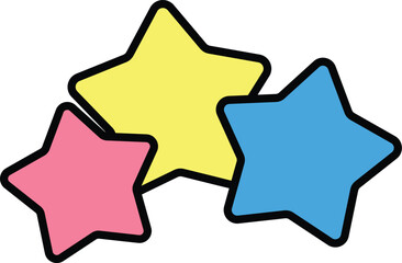 Colorful star icon set with pink, yellow, and blue stars in bold outline