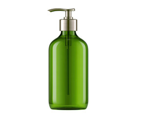 Green glass pump bottle for skincare and wellness